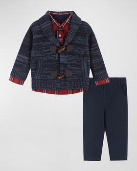 Andy & Evan | Boy's Toggle Cardigan W/ Plaid Shirt & Pants Set, Size Newborn-24M商品图片,