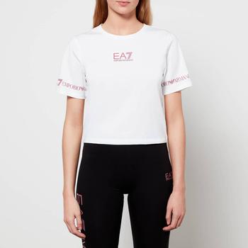 推荐Emporio Armani EA7 Women's Train Shiny Crop T-Shirt - White/Heather Rose商品