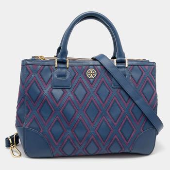 tory burch robinson, [二手商品] Tory Burch | Tory Burch Blue/Purple Robinson Patchwork Double Zip Tote商品图片 6.7折