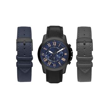 American Exchange | Men's Analog Black Strap Watch 44mm with Black, Gray and Navy Interchangeable Straps Set商品图片,4.9折