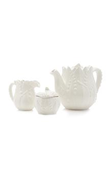 商品Moda Domus - Lily Of The Valley Ceramic Teapot; Cream; and Sugar Set - Color: White - Material: ceramic - Moda Operandi图片
