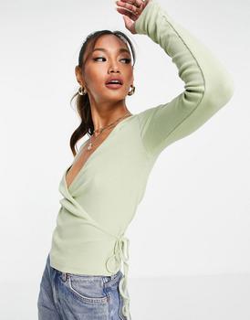 推荐Envii Ally long sleeve v neck tshirt in faded green商品