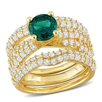 Mimi & Max | Mimi & Max 3 3/4ct TGW Created Emerald Created White Sapphire Bridal Ring Set in Yellow Silver,商家Premium Outlets,价格¥1082