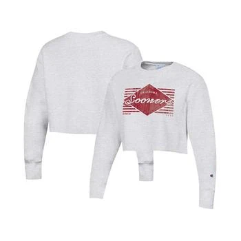 CHAMPION | Women's Heather Gray Distressed Oklahoma Sooners Reverse Weave Cropped Pullover Sweatshirt 8折, 独家减免邮费