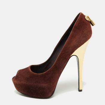 lv鞋, [二手商品] Louis Vuitton | Louis Vuitton Brown Suede Oh Really! Peep-Toe Platform Pumps Size 37商品图片 满1件减$100, 满减