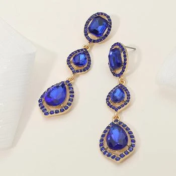 FASHNZFAB | Teardrop Stone Pointed Dropdown Dangle Evening Earrings - Gold, Sapphire,商家Premium Outlets,价格¥161