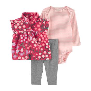 Carter's | Baby Girls Floral Fleece Vest, Bodysuit and Pants, 3 Piece Set商品图片,