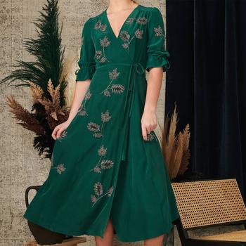Iris & Ivy, Hope & Ivy | Hope & Ivy Harley Bead-Embellished Satin Midi Wrap Dress商品图片 