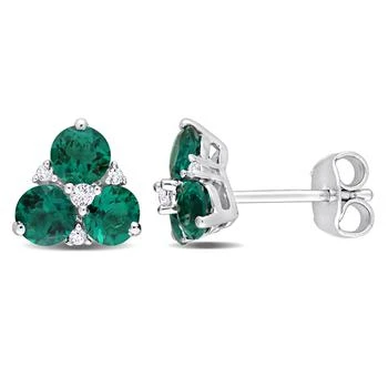 Mimi & Max | Mimi & Max 1 5/8 CT TGW Created Emerald and Created White Sapphire 3-Stone Earrings in Sterling Silver,商家Premium Outlets,价格¥745
