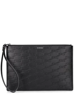 BALENCIAGA Embossed Leather Pouch W/ Wrist Strap