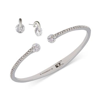 商品Givenchy | Silver-Tone 2-Pc. Set White Floating Stone & Crystal Cuff Bangle Bracelet & Matching Stud Earrings,商家Macy's,价格¥359图片