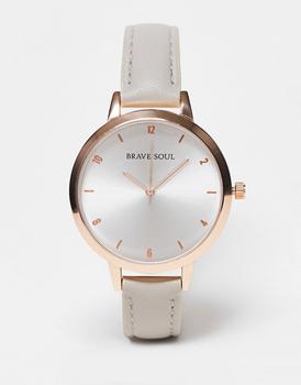Brave Soul | Brave Soul minimal faux leather strap watch in grey and rose gold商品图片,3.6折