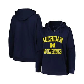 CHAMPION | Women's Navy Michigan Wolverines Plus Size Heart & Soul Notch Neck Pullover Hoodie 独家减免邮费