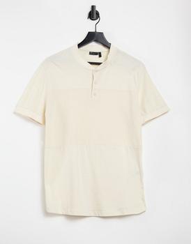 推荐ASOS DESIGN pique cut & sew baseball t-shirt in beige商品