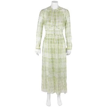 Burberry Burberry Scribble Check Print Silk Dress In Yellow, Brand Size 6 (US Size 4)