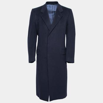 推荐Saint Laurent Rive Gauche Vintage Navy Blue Cashmere Concealed Button Coat XL商品