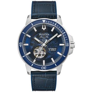 推荐Men's Automatic Marine Star Series C Blue Leather Strap Watch 45mm商品