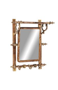 商品Brown Bathroom Wall Rack with Hooks & Rectangular Mirror图片