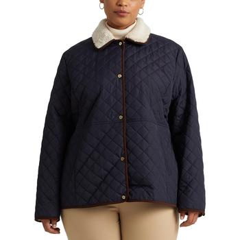 Ralph Lauren | Women's Plus Size Faux-Sherpa-Collar Quilted Coat, Created for Macy's商品图片,3.9折