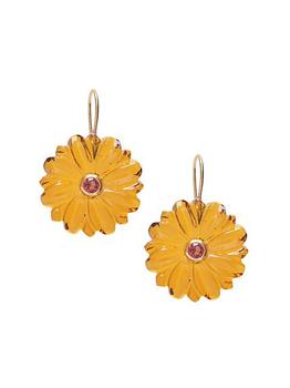 商品New Bloom Goldtone, Hydro Quartz, & Pink Rhodolite Flower Drop Earrings图片