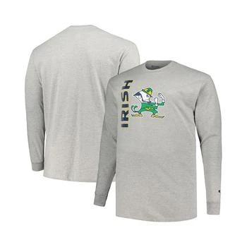 CHAMPION | Men's Heather Gray Notre Dame Fighting Irish Big and Tall Mascot Long Sleeve T-shirt 