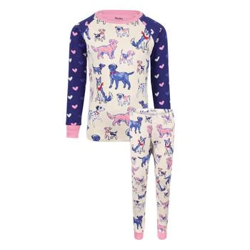 Hatley | Pups print raglan sleeves pajama set in blue and white,商家BAMBINIFASHION,价格¥282