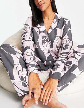 推荐ASOS DESIGN Mickey Mouse modal shirt & trouser pyjama set in pink & black商品