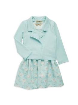 商品Little Girl's 2-Piece Sleeveless Floral-Print Dress & Solid-Hued Jacket Set图片