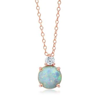 Nicole Miller | 18k Rose Gold Overlay over Sterling Silver Round Created Opal Pendant Necklace with CZ Accents on 18 Inch Adjustable Chain,商家Premium Outlets,价格¥513