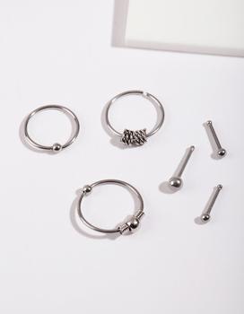 商品Rhodium Surgical Steel Ring & Bead Nose Pack图片