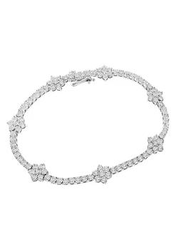 商品Women's Sterling Silver Clear Diamond Floral Station Tennis Bracelet图片