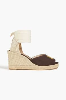 Ganni | Embroidered canvas espadrille wedge sandals,商家THE OUTNET US,价格¥384