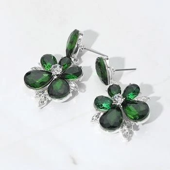 FASHNZFAB | Teardrop Stone Flower Dangle Evening Earrings - Emerald, Silver,商家Premium Outlets,价格¥161
