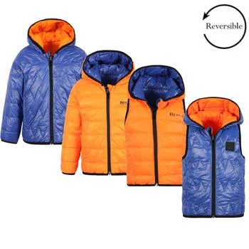 推荐Reversible down padded logo jacket and quilted gilet set in blue and orange商品