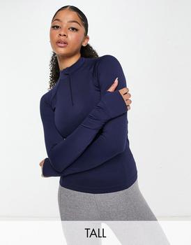 ASOS | ASOS 4505 Tall 1/4 zip seamless long sleeve top in navy商品图片,7.5折, 独家减免邮费