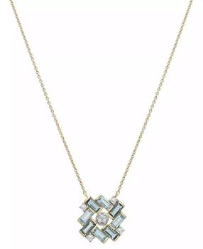 Macy's | Blue Topaz (1-1/4 ct. t.w.) & Lab-Grown White Sapphire (1/8 ct. t.w.) Baguette Cluster 17" Pendant Necklace in 14k Gold-Plated Sterling Silver,商家Macy's,价格¥1029