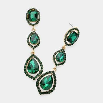 FASHNZFAB | Teardrop Stone Pointed Dropdown Dangle Evening Earrings - Emerald, Gold,商家Premium Outlets,价格¥161