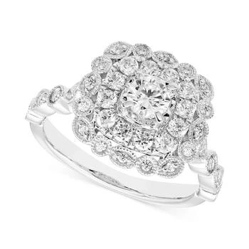 Macy's | Diamond Halo Beaded Double Halo Engagement Ring (7/8 ct. t.w.) in 14k White Gold,商家Macy's,价格¥35692