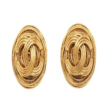 [二手商品] Chanel | Chanel Gold Plate Round CC Earrings商品图片,