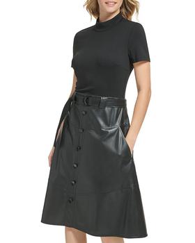 Karl Lagerfeld Paris | Jersey & Faux Leather Combo Dress商品图片,独家减免邮费