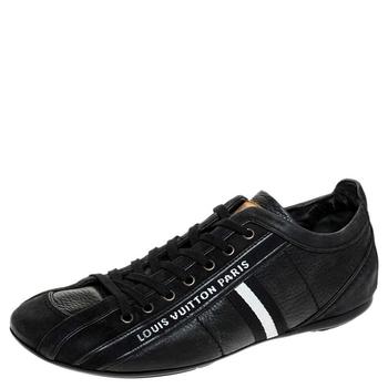 lv男鞋, [二手商品] Louis Vuitton | Louis Vuitton Black Nubuck And Leather Cosmos Low Top Sneakers Size 40商品图片 5.8折