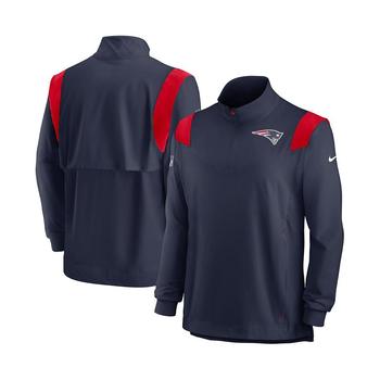 推荐Men's Navy New England Patriots Sideline Coach Chevron Lockup Quarter-Zip Long Sleeve Top商品