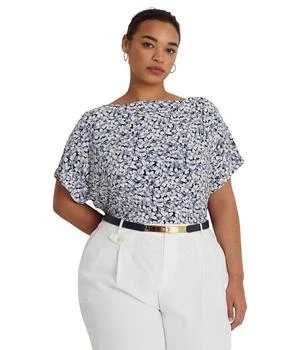 Ralph Lauren | Plus Size Floral Pleated Stretch Jersey Tee 
