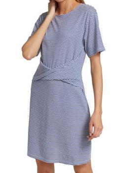 推荐Front Twist Stripe Linen Cotton Tee Dress商品