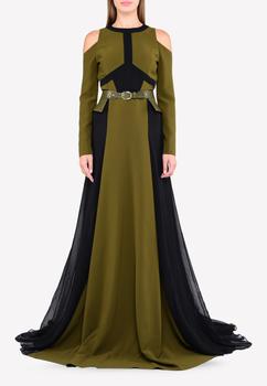 商品Bibhu Mohapatra | Cold-Shoulder Overflow Gown with Peplum Belt,商家Thahab,价格¥20091图片