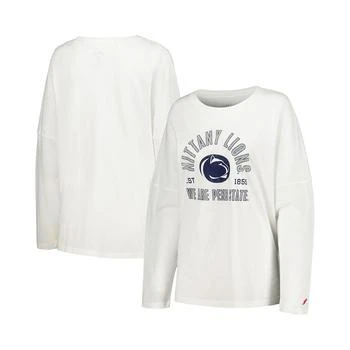 League Collegiate Wear | Women's White Distressed Penn State Nittany Lions Clothesline Oversized Long Sleeve T-shirt,商家Macy's,价格¥335