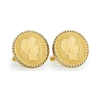 American Coin Treasures | Gold-Layered 1800's Silver Barber Dime Rope Bezel Coin Cuff Links 额外7折, 额外七折