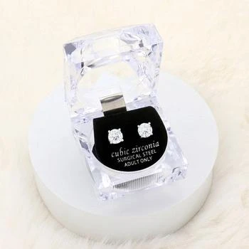 FASHNZFAB | 7mm Round Cut Crystal Cubic Zirconia CZ Stud Earrings with Clear Box - Silver,商家Premium Outlets,价格¥154