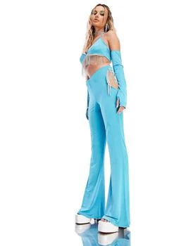 AsYou | ASYOU festival diamante trim cut out ruched flare trousers in blue 4.2折