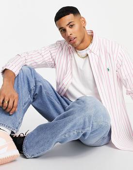 推荐Polo Ralph Lauren icon logo stripe poplin shirt custom regular fit in pink/white商品